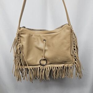 Miu Miu Beige Fringe Leather Shoulder Bag